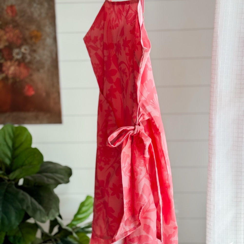 Pink Lily Coral-Pink Floral Satin Slip Dress - Picture 3 of 13